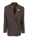 Golden Goose Tailored Blazer With Tunnel Design And Pinstripe Pattern In Brown
