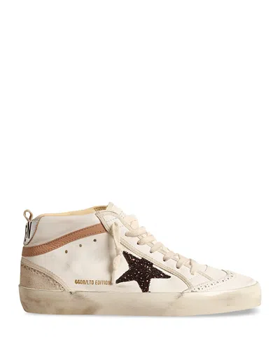 Golden Goose Women's Glitter Star Mid Top Sneakers In White Ecru/brown/nude/beige