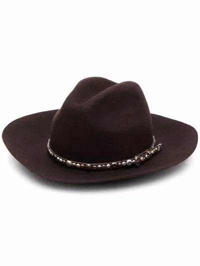 GOLDEN GOOSE GOLDEN GOOSE WOMEN "GOLDEN FEDORA" HAT FELT WITH STUDDED LEATHER BELT