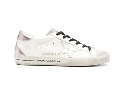 Pre-owned Golden Goose Women's  Superstar Metallic Sneakers In White/silver/black