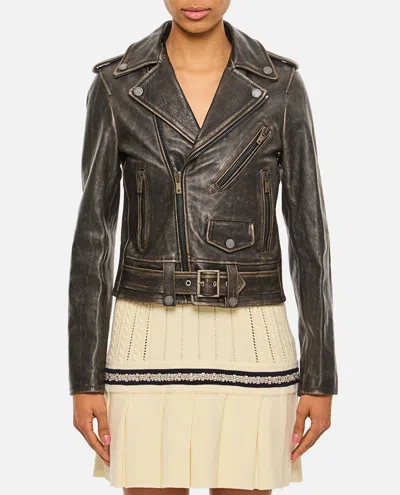 Golden Goose Vintage Effect Leather Jacket In Brown