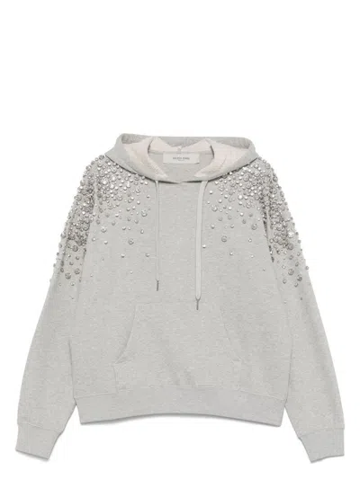 GOLDEN GOOSE WOMEN'S GRAY SWEATSHIRT WITH APPLIED CRYSTALS