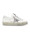 Golden Goose Hi Star Sneakers With Star And Heel Tab In Metallic Silver In White Silver