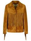 Golden Goose Women's Jacket In Tobacco Suede With Fringes In Brown