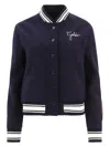 Golden Goose Wool Blend Bomber With Embroidered Logo In Blue