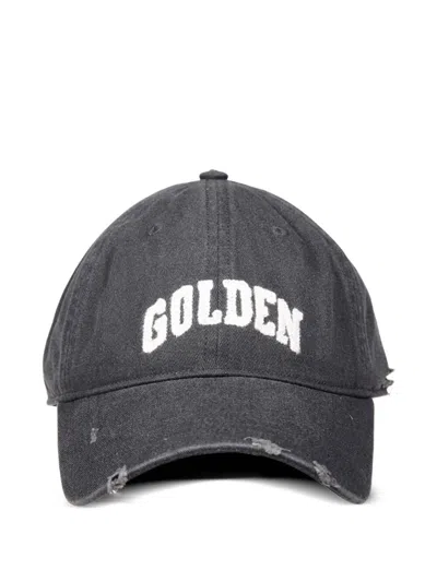 Golden Goose Women "journey Baseball" Cap Dyed Cotton Twill Golden Embroidery In Gray