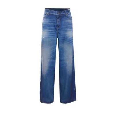 Golden Goose Deluxe Brand Women Cotton Trousers With Denim Print In Blue