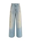 Golden Goose Distressed Boyfriend Fit Trousers With Studded Detailing In Blue