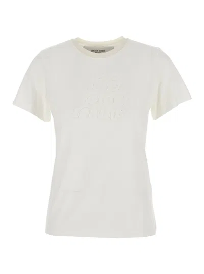 GOLDEN GOOSE GOLDEN GOOSE WOMEN JOURNEY W'S SLIM LONG T-SHIRT BURNED OUT JERSEY KNITTED RIB WITH FLOC PRINT