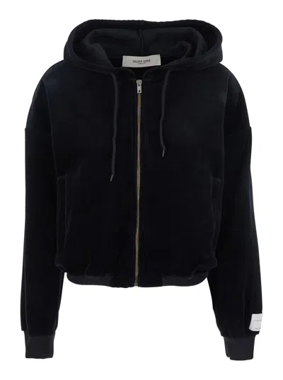 GOLDEN GOOSE GOLDEN GOOSE WOMEN BLACK SWEATSHIRT WITH FIXED HOOD AND LOGO PATCH ON THE SLEEVE IN COTTON BLEND WOM