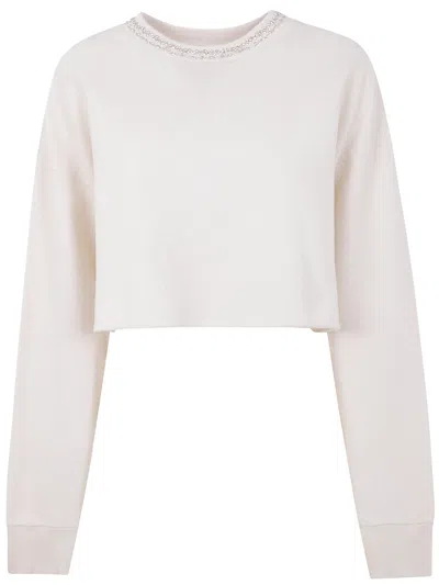 Golden Goose Women "journey W`s" Cropped Crew Neck Sweatshirt Overprinted Cotton Fleece Vintage Trea