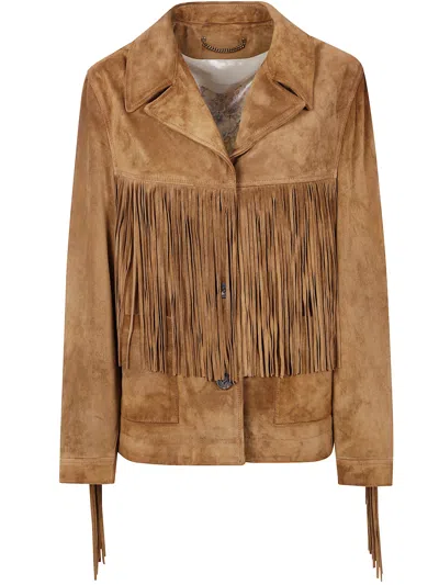 Golden Goose Women "journey W`s" Jacket With Fringes In Waxed Calf Leather In Brown