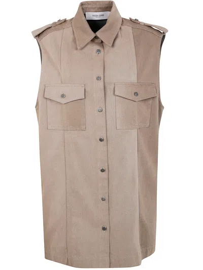 Golden Goose Women "journey W`s" Osanne Shirt Dress Sleeveless Cotton Denim Full Sly Wash In Brown