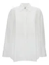 Golden Goose Oversized White Cotton Shirt With Pleated Bib And Jewel Buttons In White