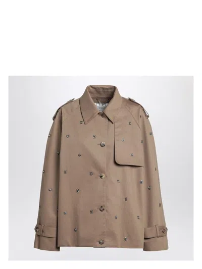 Golden Goose Women's Journey W`s Over Short Trench Coat Noa Heavy Cotton Gabardine Crystals Embellishment