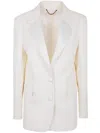 Golden Goose Journey W`s Single Breasted Over Jacket Viscose Wool Crepe W Satin Lapel & Beads Embroidery In White