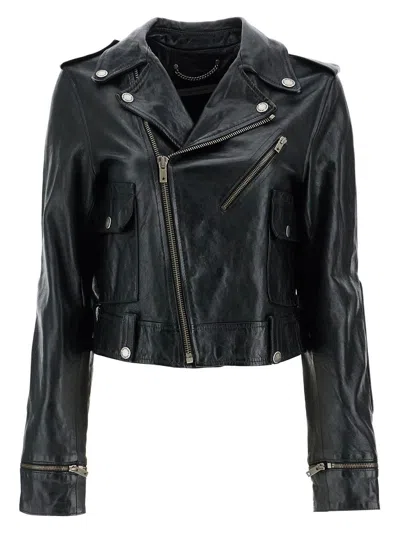 GOLDEN GOOSE WOMEN'S LEATHER JACKET WITH A GLOSSY EFFECT