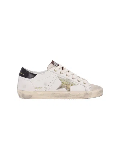 Golden Goose Superstar Distressed Glittered Leather Sneakers In White