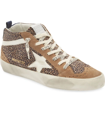 Golden Goose Women Leopard Mid Star Classic Hi Top Leather Suede Sneakers Shoes In Brown