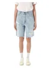 Golden Goose Distressed Denim Bermuda Shorts With Frayed Hem In Blue