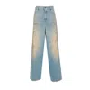 Golden Goose Distressed Boyfriend Fit Trousers With Studded Detailing In Blue