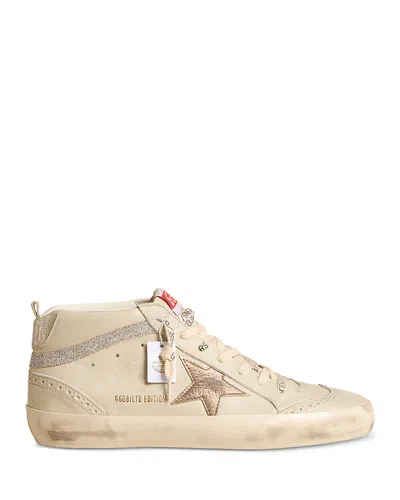 Golden Goose Women's Mid Star Almond Toe Star Patch & Crystal Fabric Sneakers In White/silver/ice