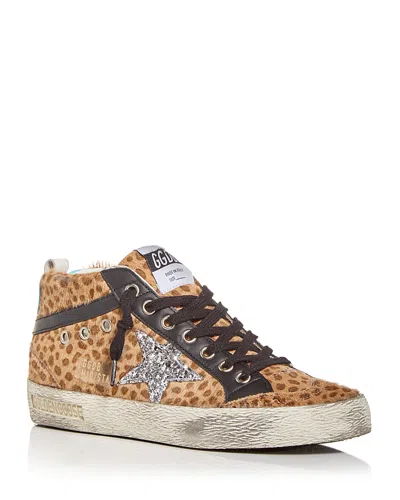 Golden Goose Women's Mid Star Giraffe Print Real Calf Hair Mid Top Sneakers In Cream/light