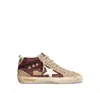 Golden Goose Deluxe Brand Women Mid Star Classic High-top Suede Sneakers With Glitter Inserts In Dark Red Tan