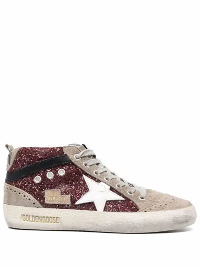 Golden Goose Women "mid Star" Glitter Upper Suede Toe And Spur Leather Star And Wave