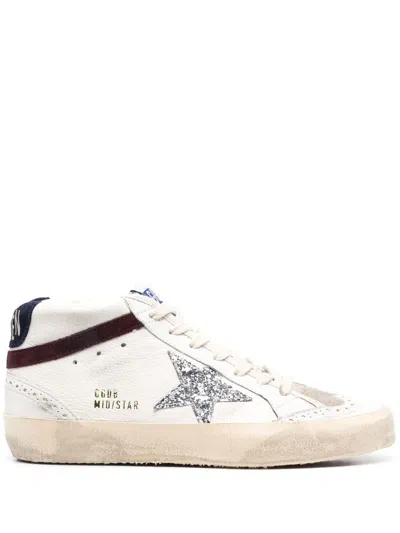 Golden Goose Women's Mid Star Leather Sneakers- White/silver In Blue