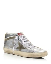 Golden Goose Laminated High-top Sneakers Perforated Toe In Metallic