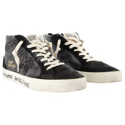 Golden Goose Women's Mid Star Nappa Upper Suede Toe And Spur Glitter Star Sneakers In Black