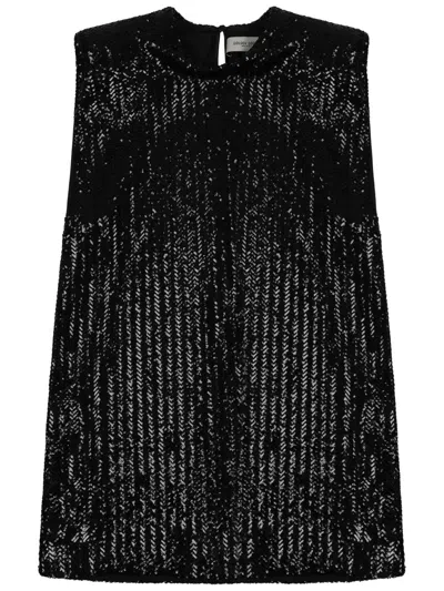 Sequined Mini Dress With Vertical Pattern In Black from Glamest