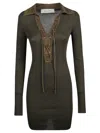 Golden Goose Polo Dress Orly Ribbed Wool Knit Leather Collar In Brown