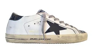 Pre-owned Golden Goose Women's Shoes Superstar Vintage Glitter 10238 Black And White In White + Black