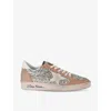 Golden Goose Womens Silver Com Ballstar 65199 Glitter-embellished Suede Low-top Trainerse In Silver Com