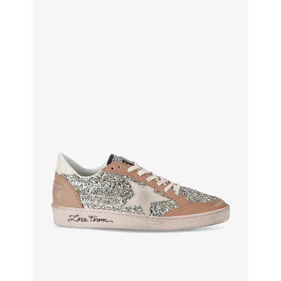 Golden Goose Womens Silver Com Ballstar 65199 Glitter-embellished Suede Low-top Trainerse