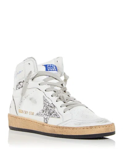 Golden Goose Sky Star Leather High-top Sneakers In White Silver