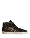 Golden Goose Deluxe Brand Women Slide Classic Suede High-top Sneakers With Glitter Inserts In Coffee Brown
