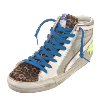 Golden Goose Women's Slide High Top Sneaker In Grey And Leopard In Animal Print