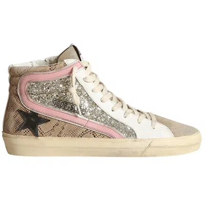 Golden Goose Women's Slide Mid-top Snake Glitter Sneaker In Beige In Black