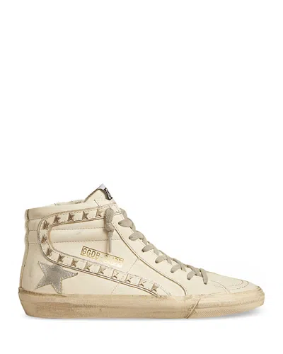 Golden Goose Women's Slide Studded Leather High Top Sneakers In Optic White/silver