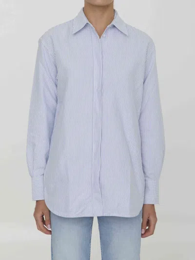 Golden Goose Women Striped Cotton Shirt In Blue