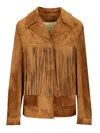 Golden Goose Women Suede Jacket With Fringes In Brown