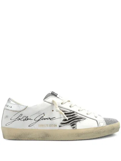 GOLDEN GOOSE GOLDEN GOOSE WOMEN "SUPER STAR" LEATHER UPPER WITH SIGNATURE CRYSTAL TOE AND TONGUE ZEBRA HORSY STAR
