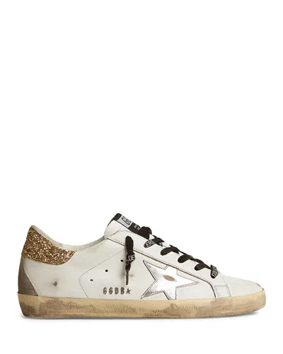 Golden Goose Super-star Perm-noos Low Top Sneaker In White/silver/gold