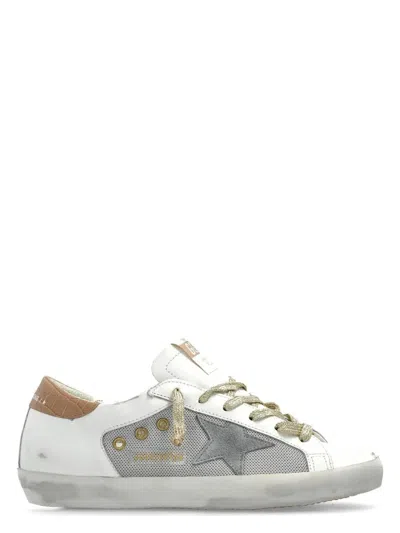 GOLDEN GOOSE WOMEN'S SUPER STAR NET AND LEATHER UPPER SUEDE STAR COCCO PRINTED HEEL SNEAKER