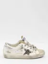 Golden Goose Superstar White Low Top Sneakers With Glittered Star Patch And Laminated Heel With Logo Lettering In