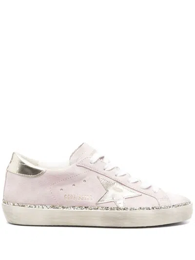 Golden Goose Women Super Star Suede Upper Laminated Star And Heel Glitter Edge In White