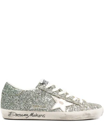 Golden Goose Gradient Glitter Sneakers With Metallic Star Accent In Gray